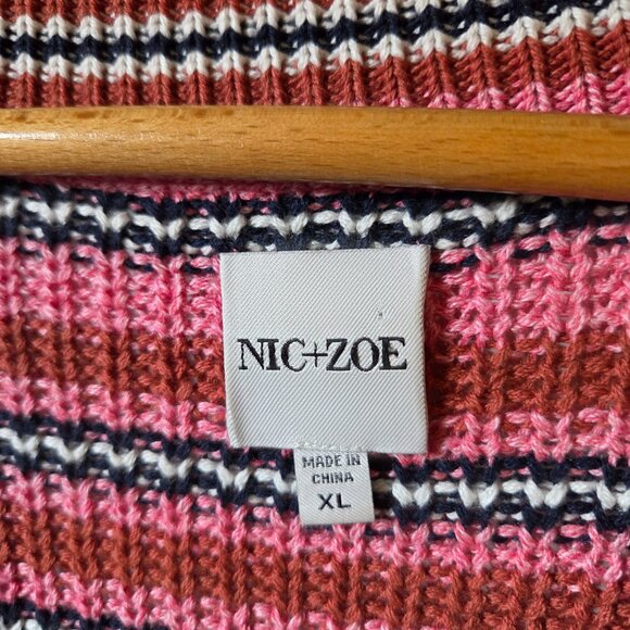 EUC LIKE NEW NIC + ZOE STRIPED V NECK COTTON BLEND SWEATER SIZE XL - Picture 12 of 15